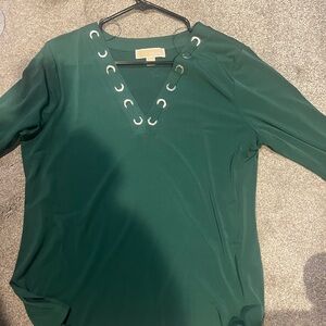 MICHAEL Michael Kors Forest Green Eyelet V-Neck Blouse